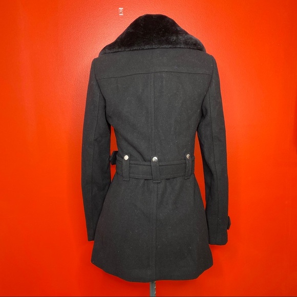 NWT Short Faux Fur Collar Belted Wool-Blend Coat - Picture 8 of 8